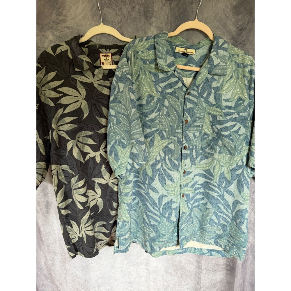 2 Tommy Bahama Mens 100% Silk Tropical Leaf Camp Shirt XL Button Down
